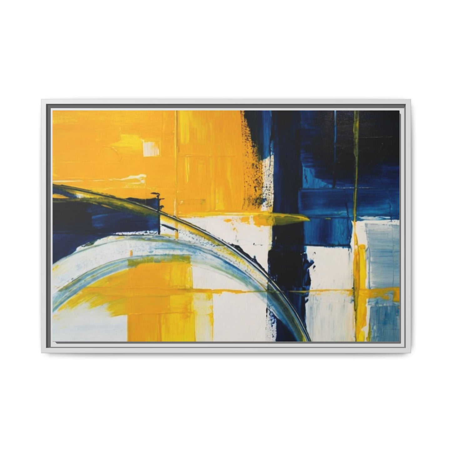 Abstract Yellow & Blue Framed Canvas Wall Art — Modern Matte Canvas Print