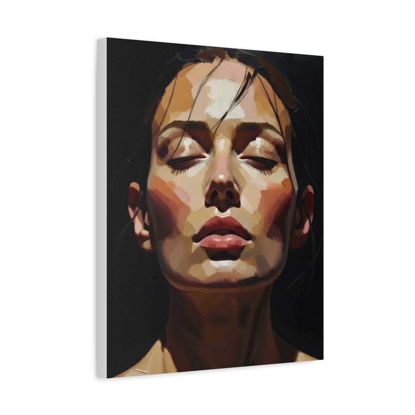 Contemporary Portrait Canvas Print — Meditative Woman Matte Stretched Wall Art