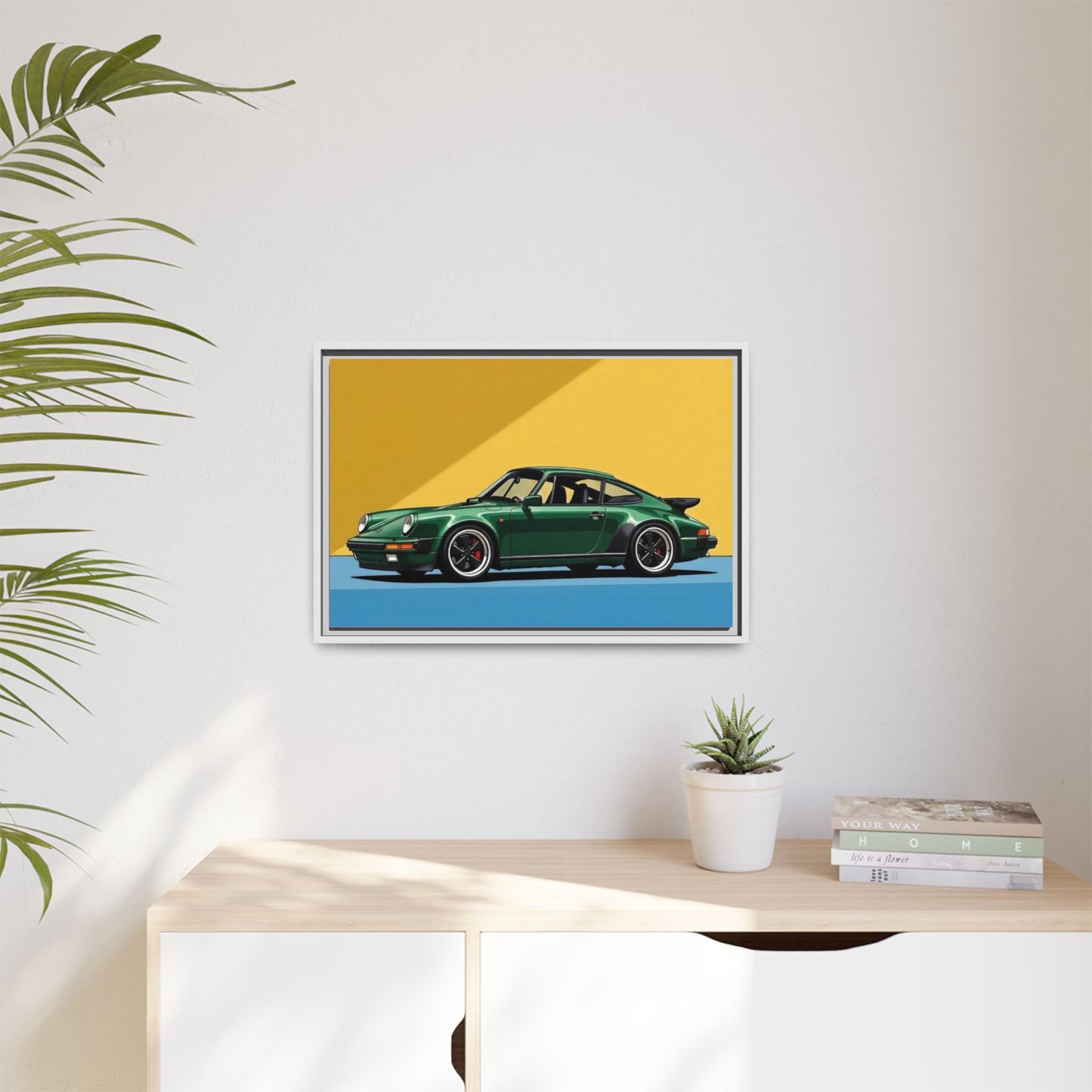 Framed Matte Canvas — Green Sports Car Wall Art