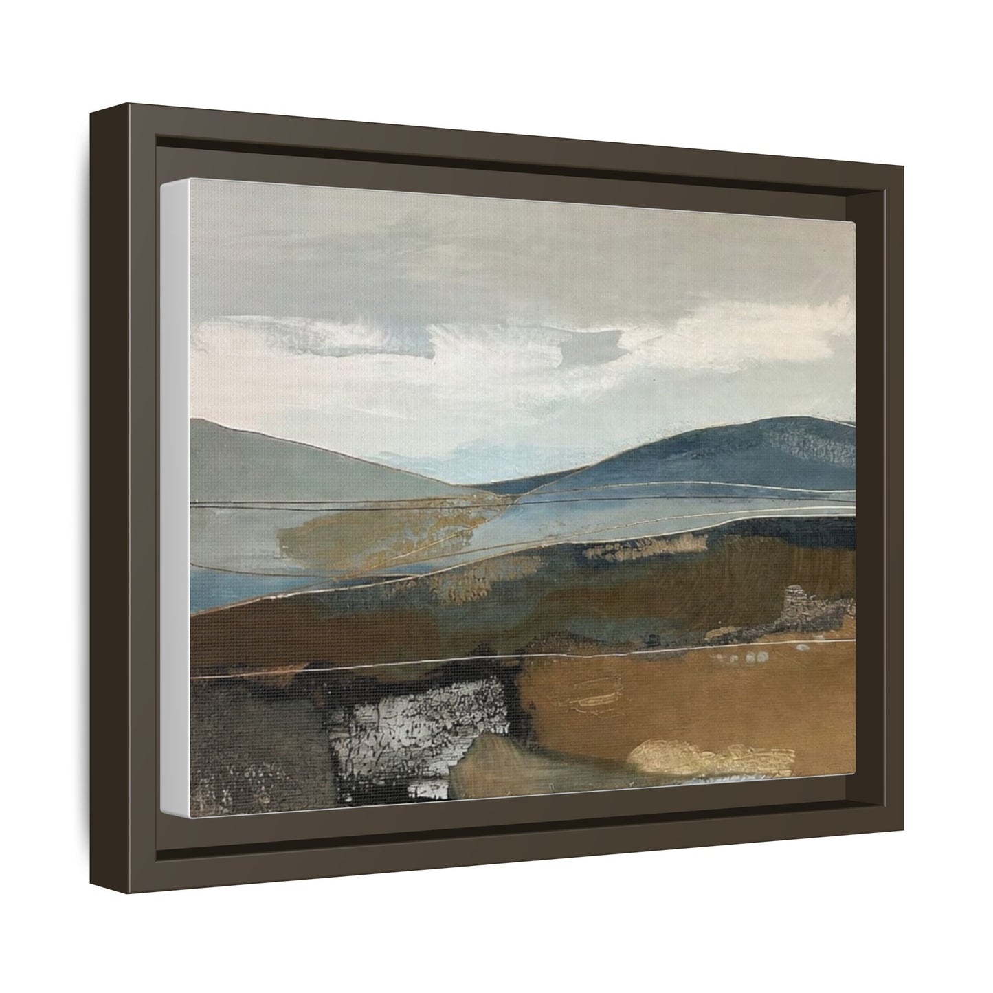 Framed Matte Canvas Landscape Art - Serene Abstract Hills in Blue & Earth Tones