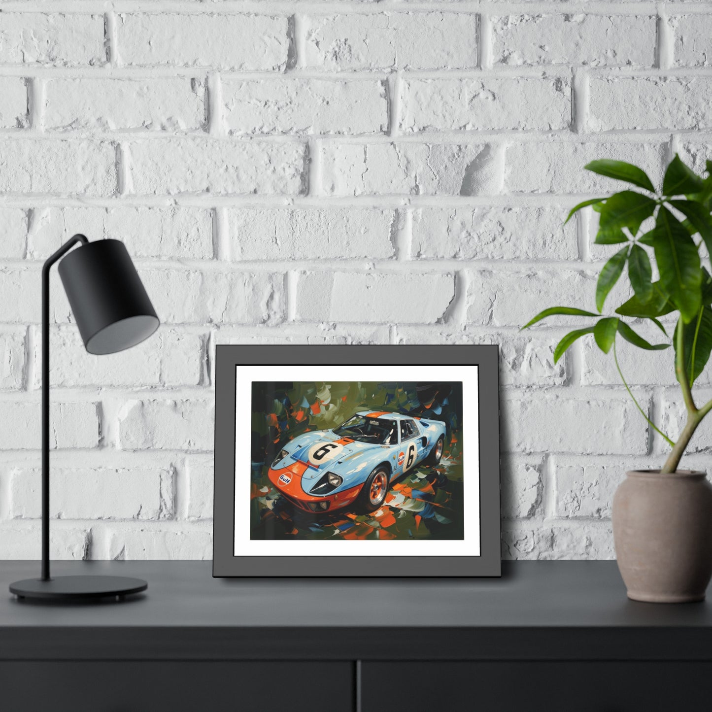 Framed Racing Car Poster — Vintage Gulf GT40 Print