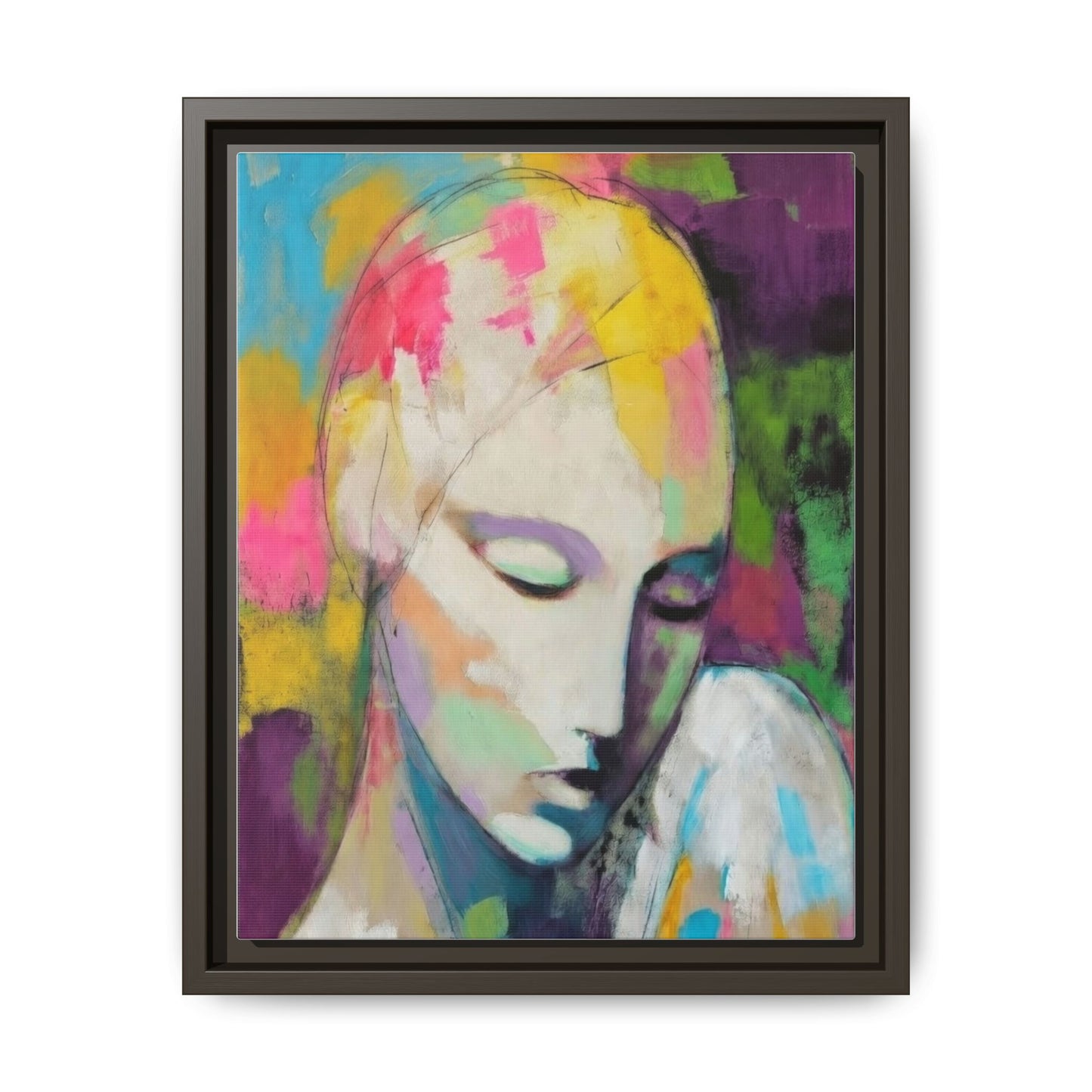 Framed Matte Canvas Art - Colorful Abstract Portrait