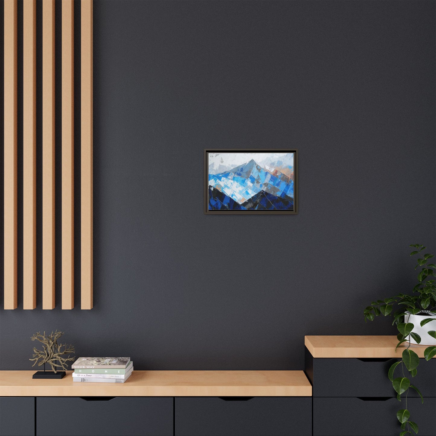 Framed Matte Canvas Blue Mountain Abstract Wall Art