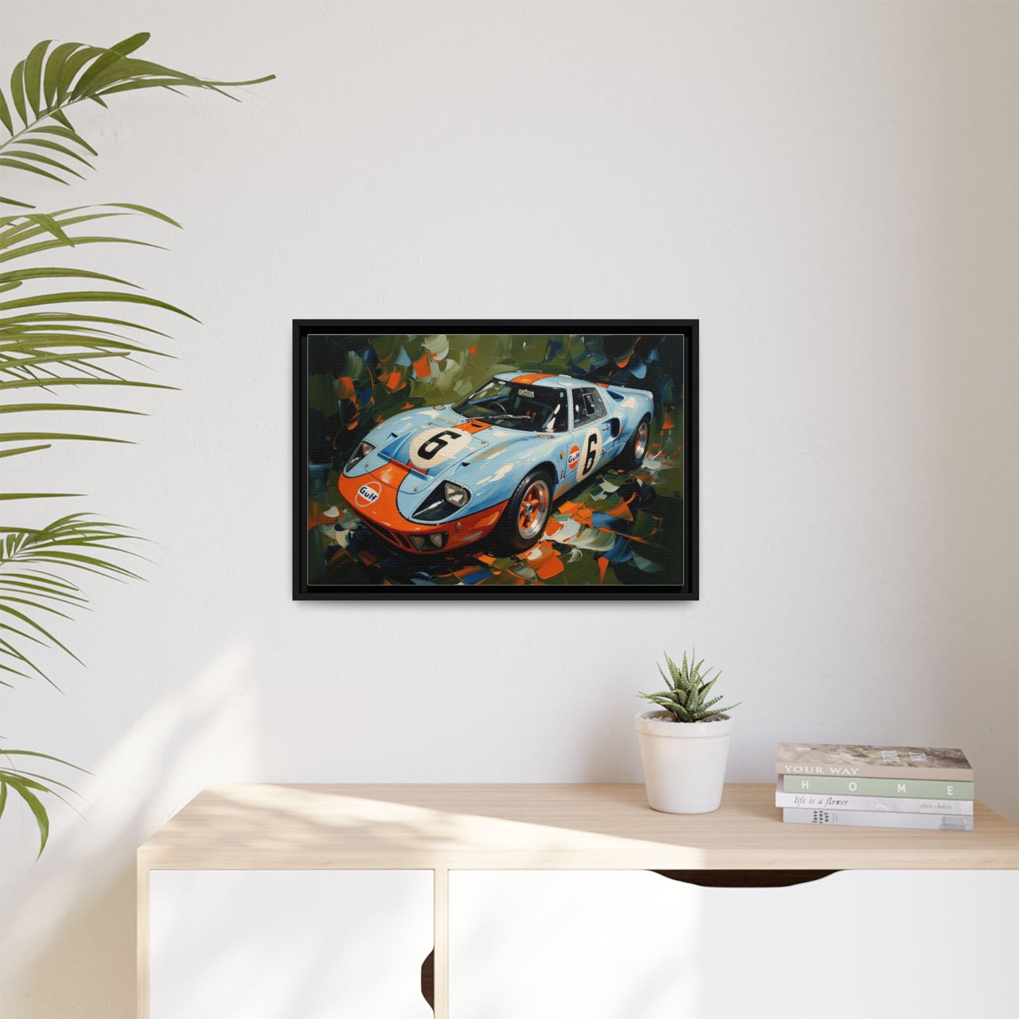 Gulf Racing GT40 Matte Framed Canvas — Vintage Sports Car Wall Art