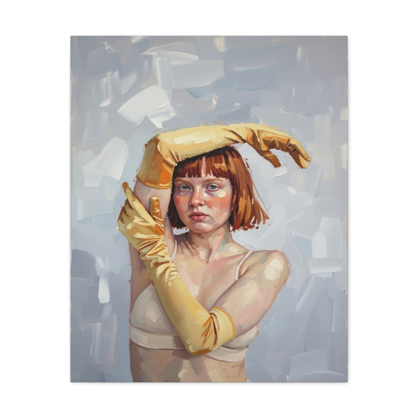 Portrait Canvas Print — Redheaded Woman with Yellow Gloves, Matte Stretched Art