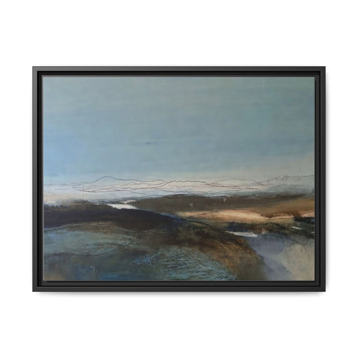 Framed Matte Canvas Wall Art — Serene Abstract Blue Landscape
