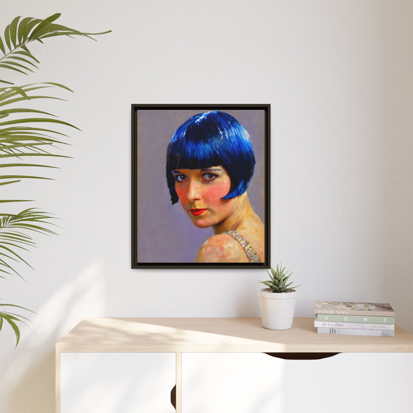 Framed Matte Canvas Art Print — Vintage Portrait with Blue Bob