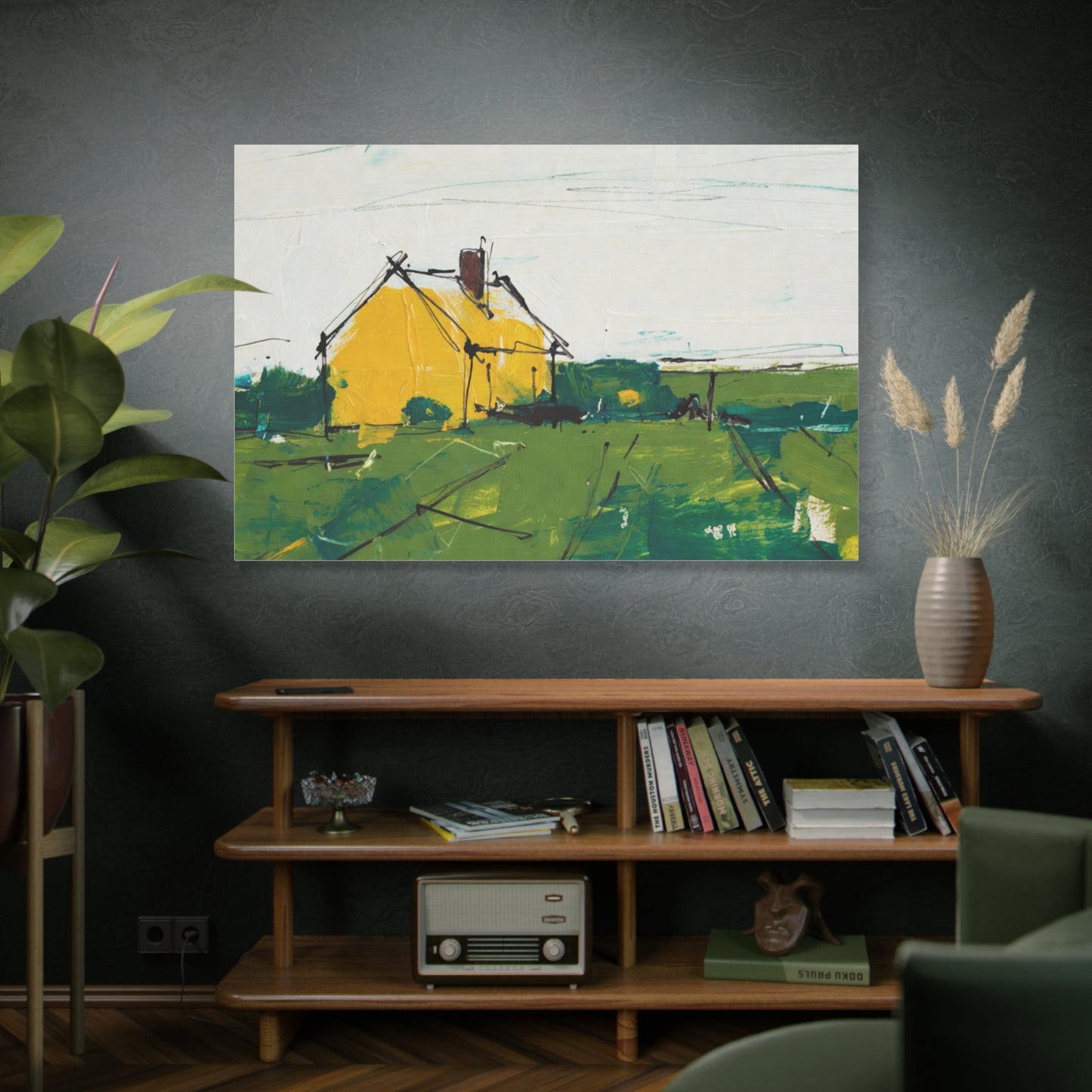 Yellow Cottage Landscape Canvas - Matte Stretched Wall Art