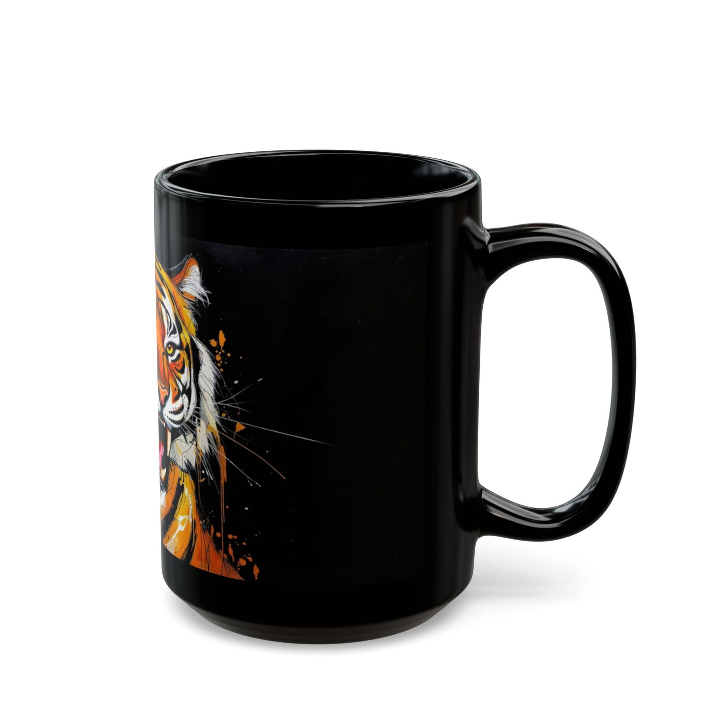 Roaring Tiger Black Mug — Bold Ceramic Coffee Cup (11oz/15oz)