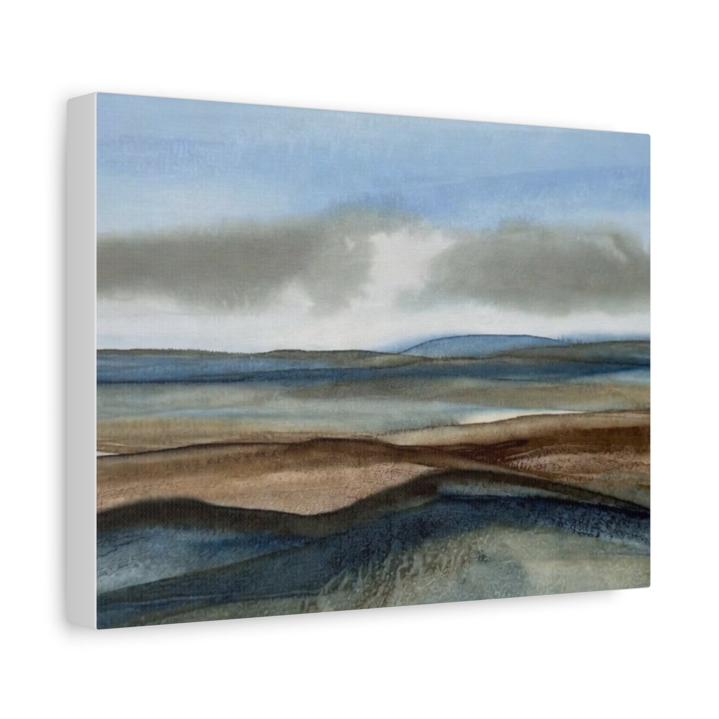 Coastal Mist Matte Canvas Print — Serene Blue-Brown Landscape Wall Art
