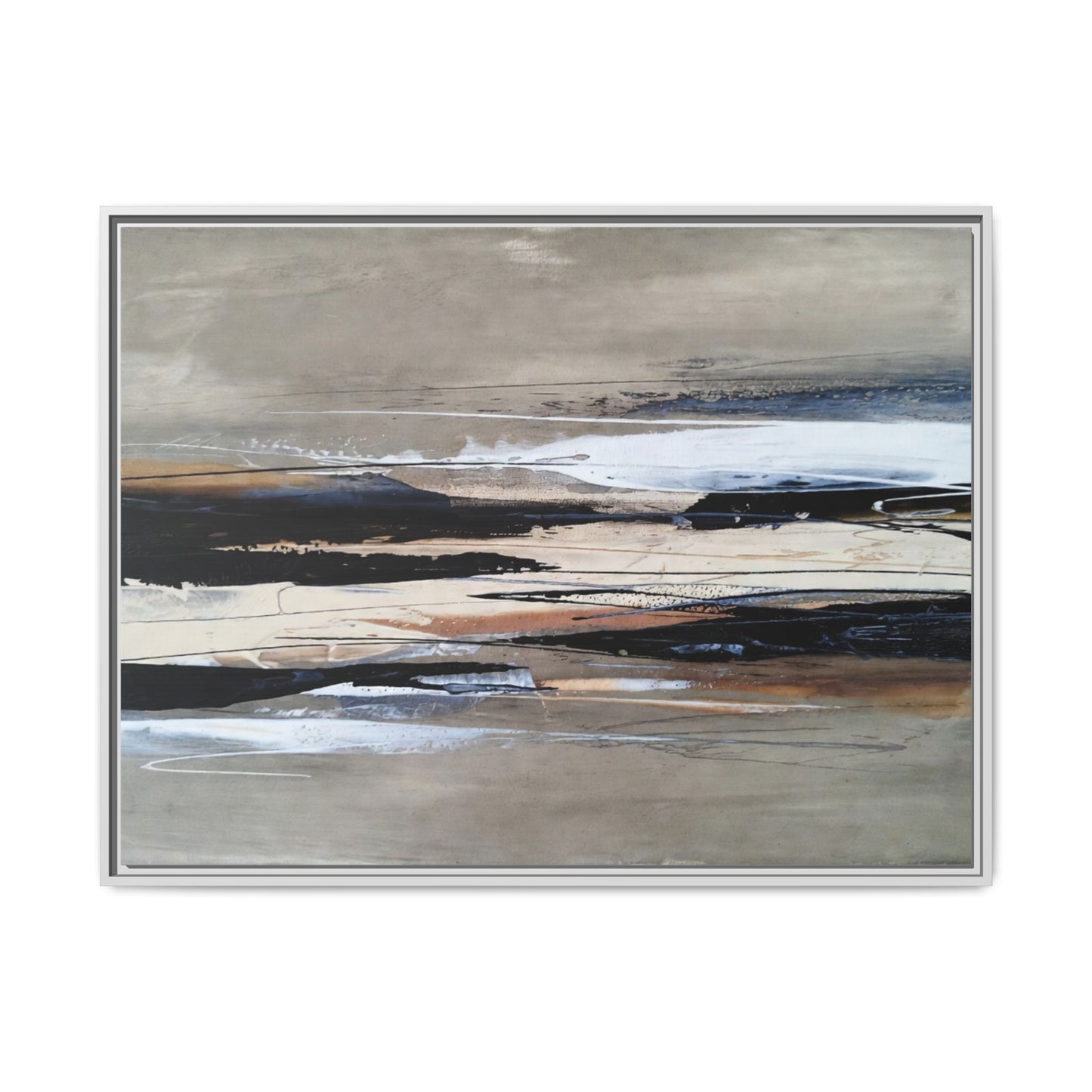 Abstract Seascape Matte Canvas Framed Wall Art — Neutral Coastal Landscape