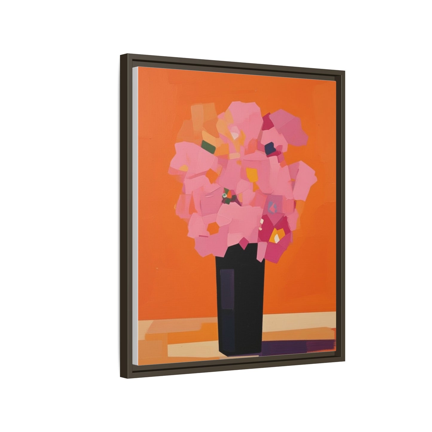Framed Floral Canvas Art — Pink Bouquet on Orange Background