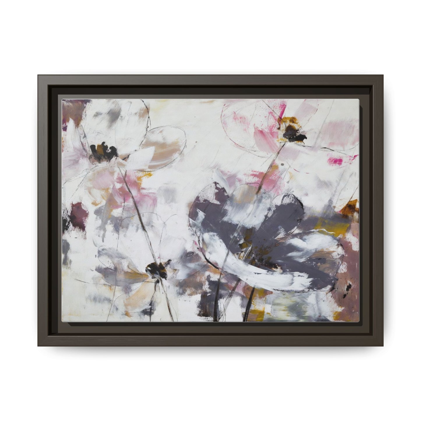 Abstract Floral Matte Canvas Framed Wall Art — Soft Watercolor Blooms