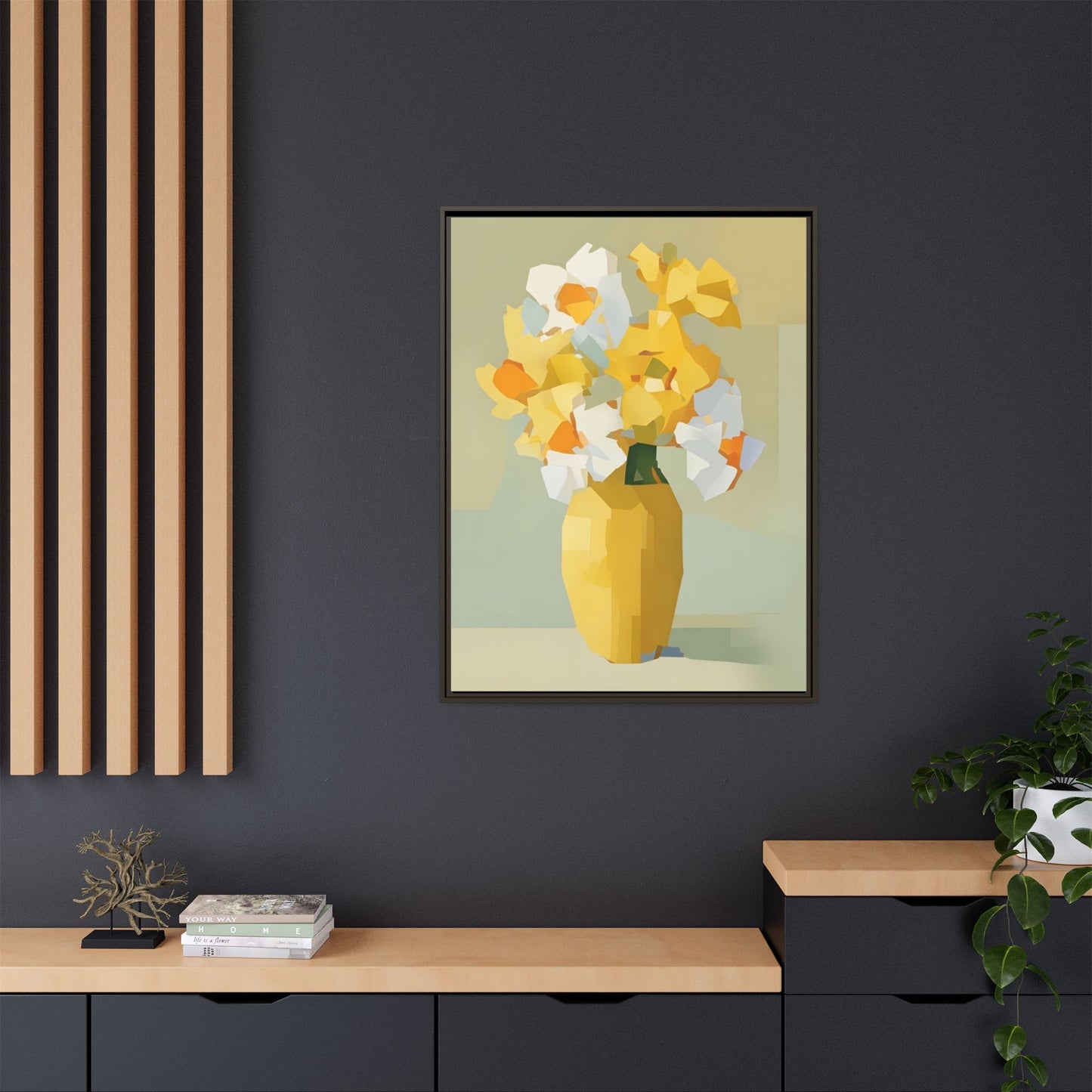 Framed Floral Canvas Print — Yellow Vase Bouquet Wall Art
