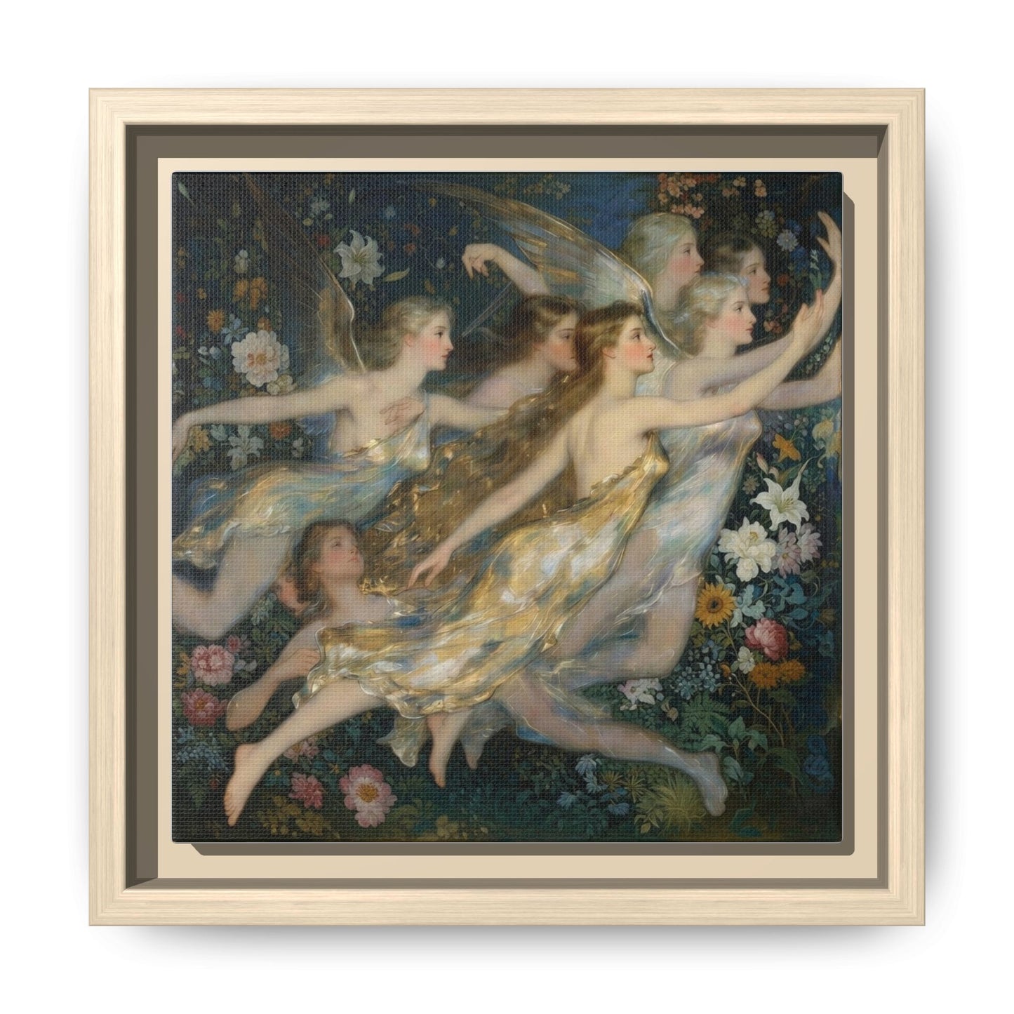 Framed Matte Canvas Wall Art — Vintage Fairies & Floral Painting
