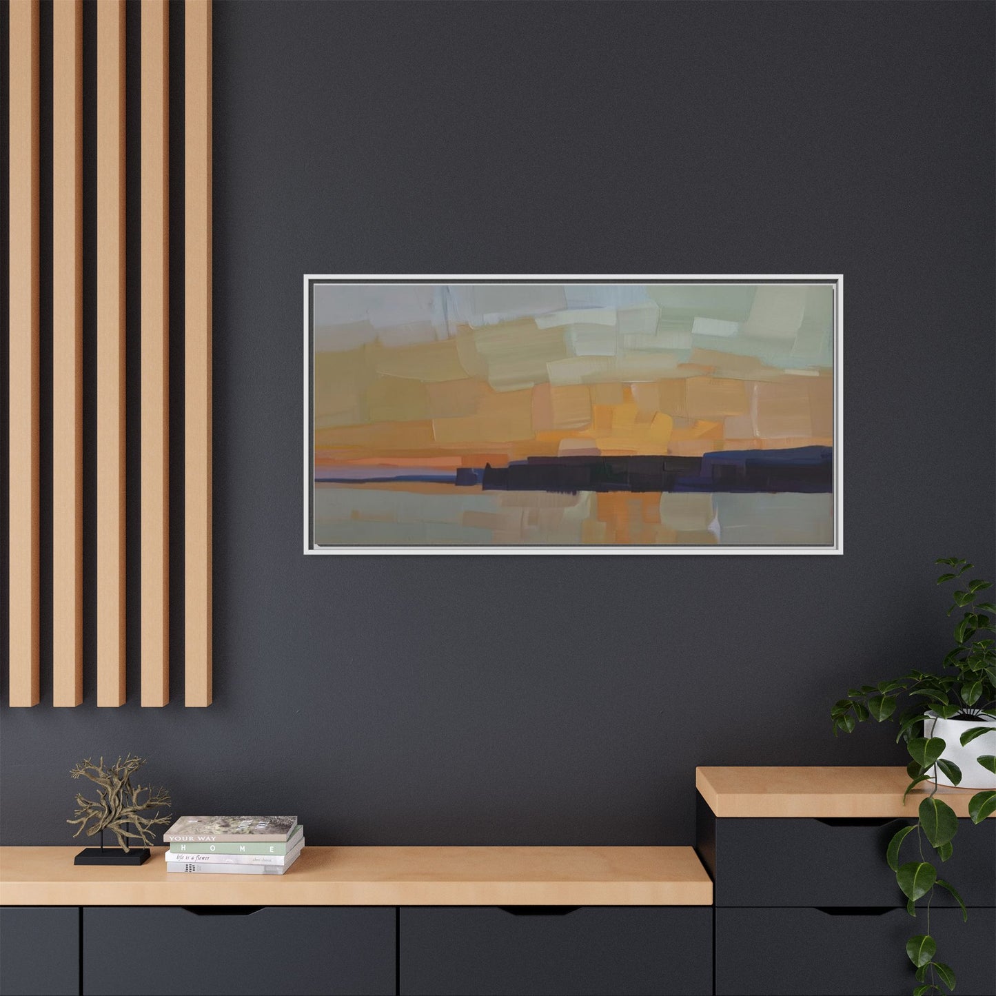 Framed Matte Canvas Sunset Abstract Landscape Art Print