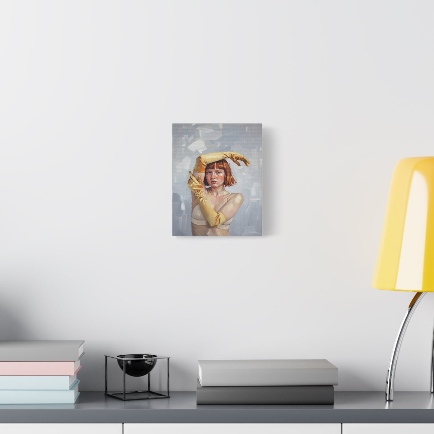Portrait Canvas Print — Redheaded Woman with Yellow Gloves, Matte Stretched Art