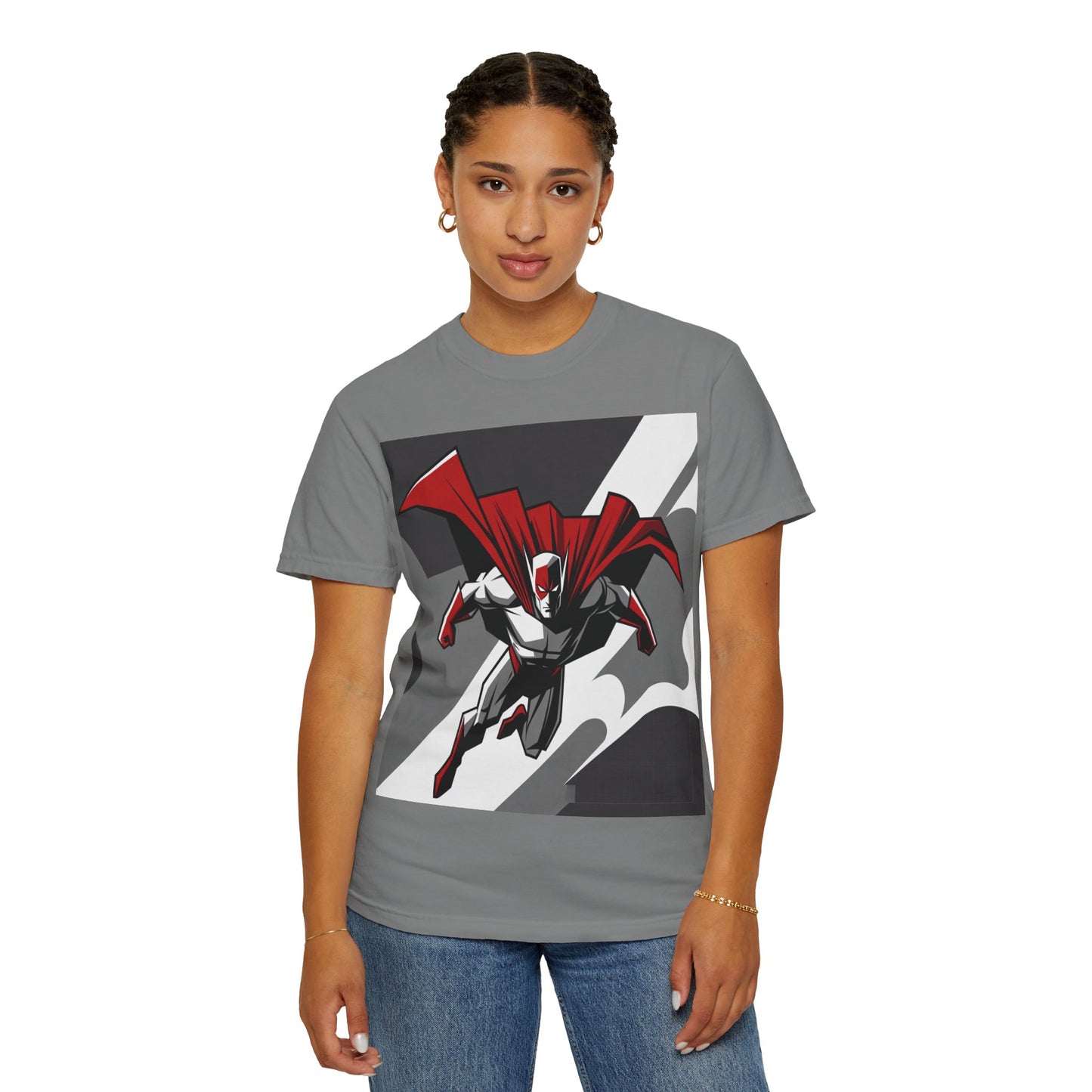 Superhero Action T-Shirt — Red Cape Comic Graphic Tee