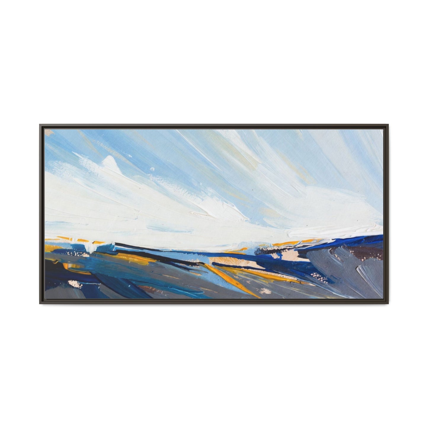 Framed Abstract Seascape Canvas Print — Matte Multi‑Color Wall Art