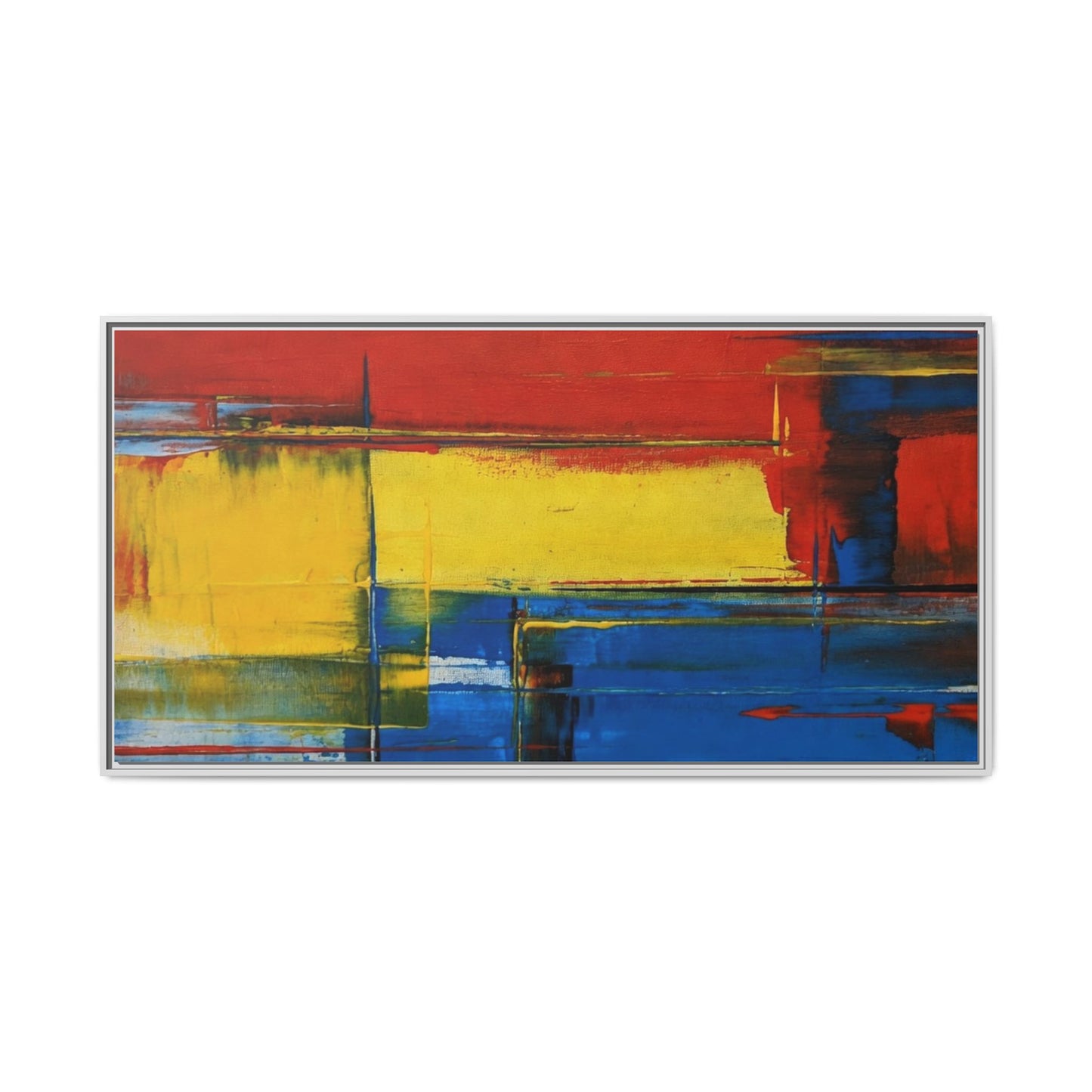 Abstract Color Block Matte Canvas Framed Wall Art — Modern Red Yellow Blue Painting
