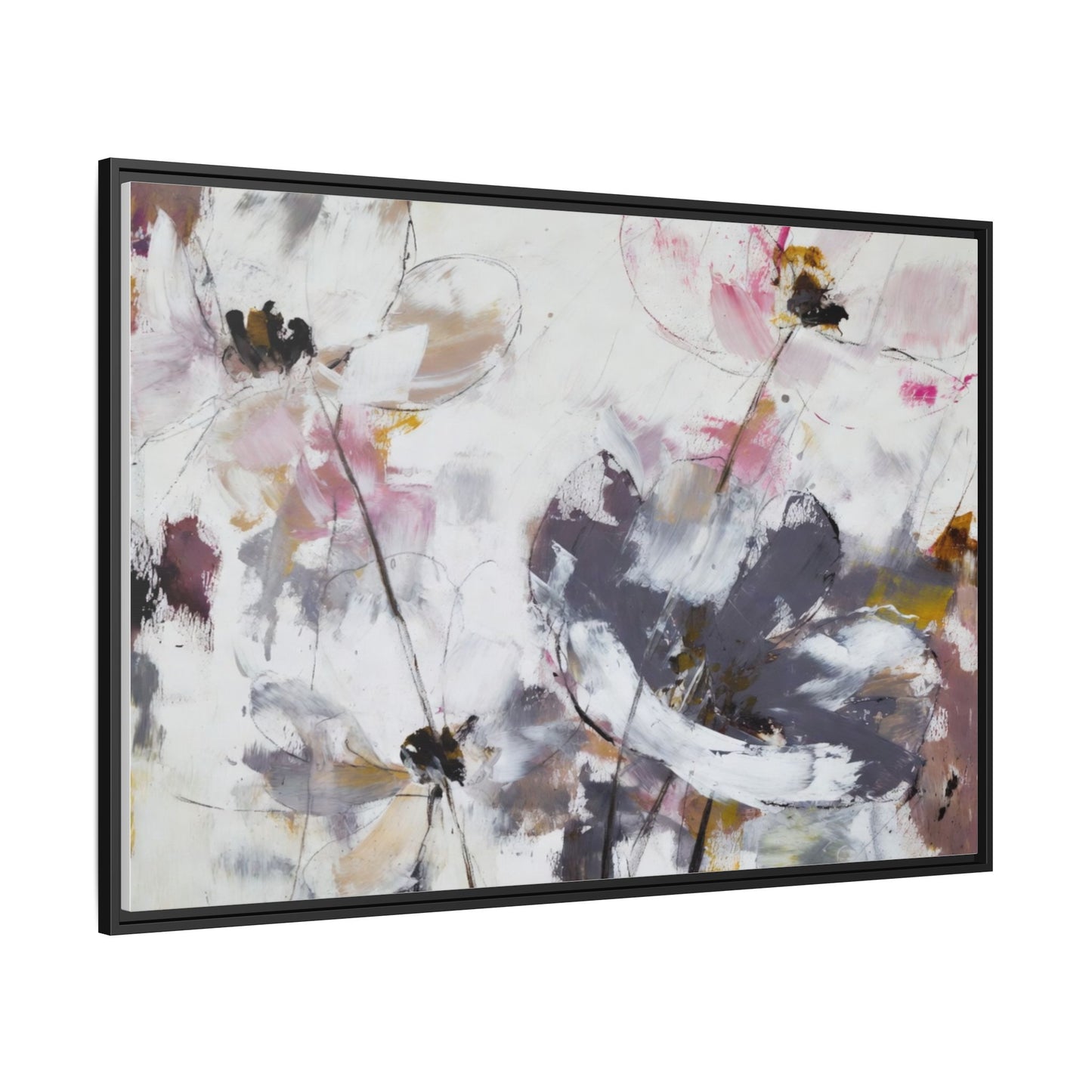Abstract Floral Matte Canvas Framed Wall Art — Soft Watercolor Blooms