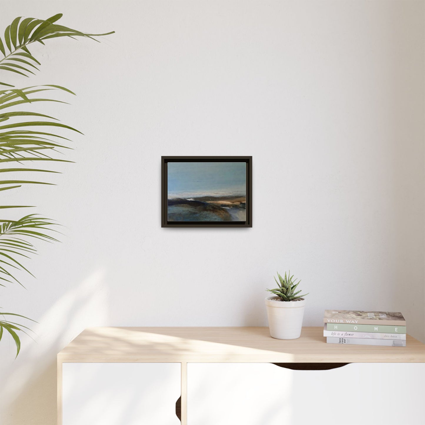 Framed Matte Canvas Wall Art — Serene Abstract Blue Landscape