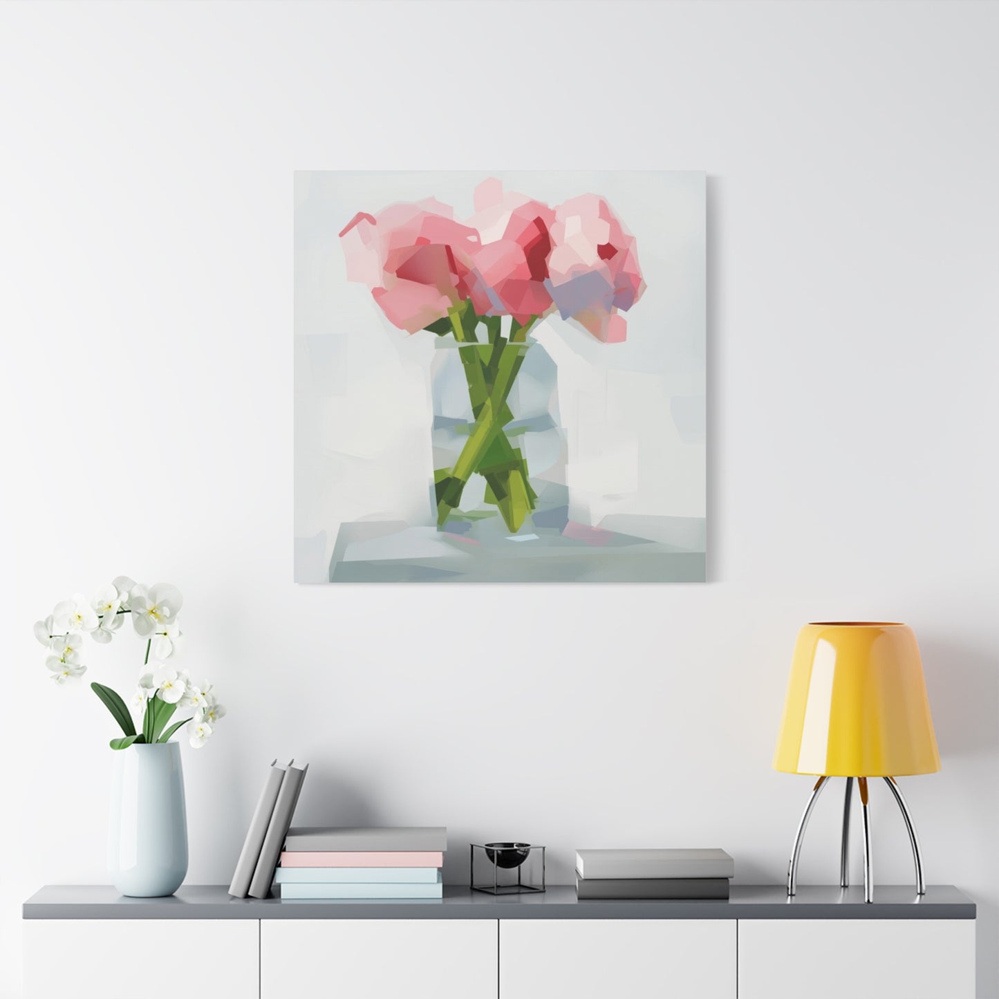 Pink Peonies Vase Canvas Art — Stretched Matte Wall Decor