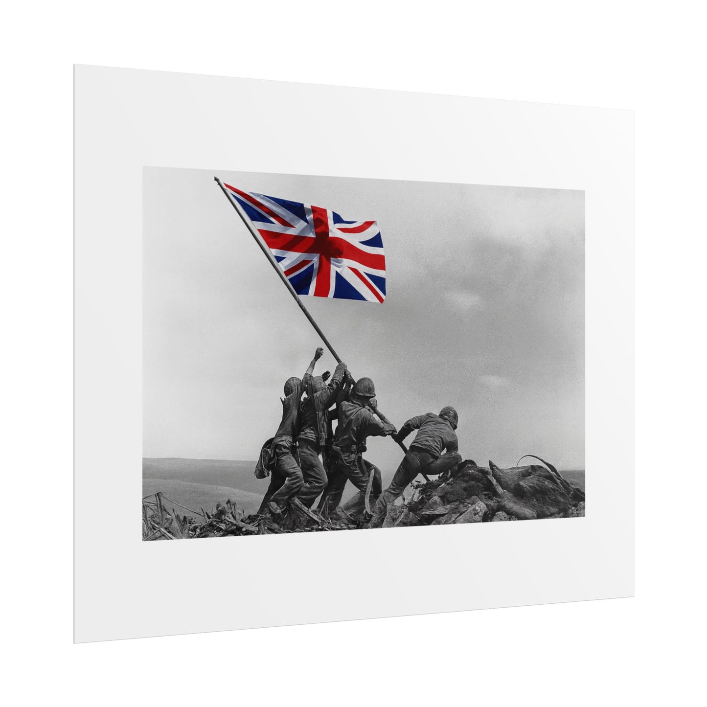 Raising the Union Jack by Unknown attributed to Joe Rosenthal Wall Art Print