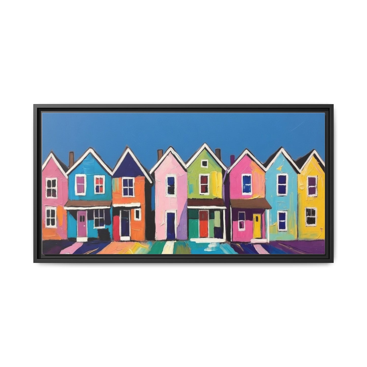 Colorful Beach Houses Matte Canvas Framed Wall Art