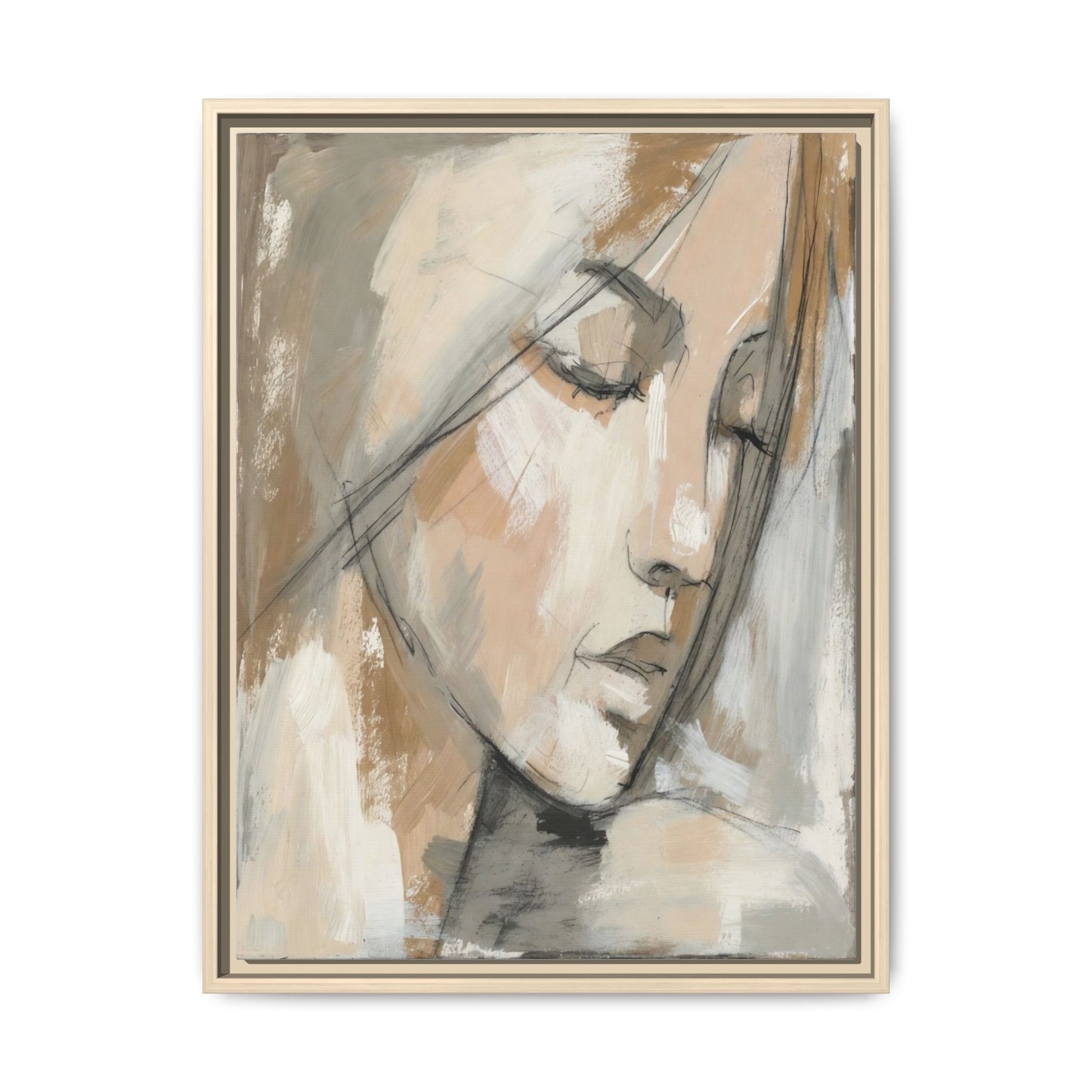 Framed Matte Canvas Art — Serene Abstract Portrait in Neutrals