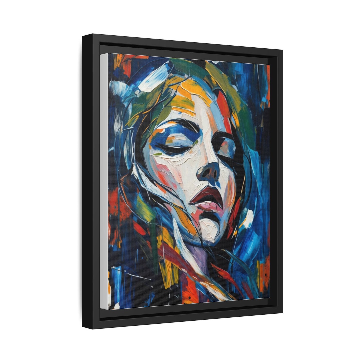 Abstract Colorful Woman Portrait — Framed Matte Canvas Wall Art