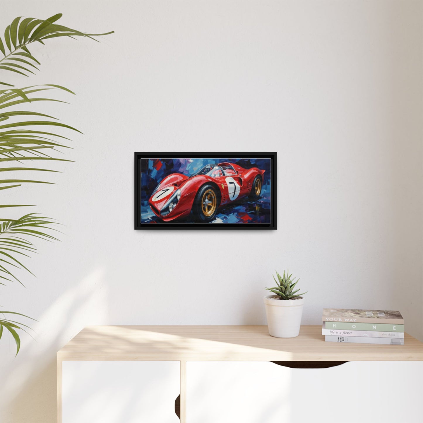 Vintage Ferrari Red Racecar Matte Canvas Framed Wall Art