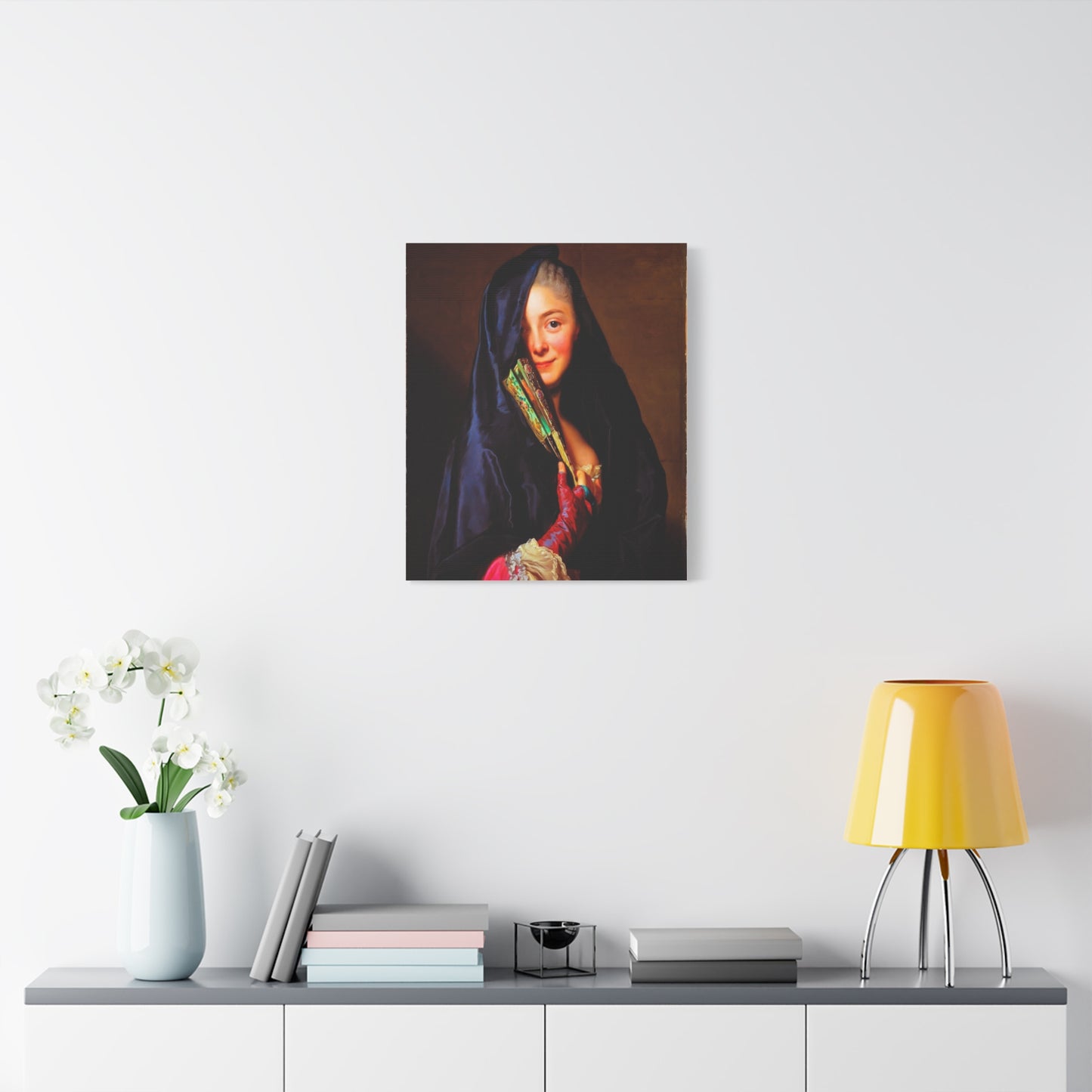 Vintage Portrait Canvas Print — Elegant Lady with Fan Matte Stretched Wall Art