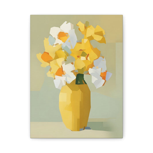 Yellow Vase Floral Canvas Print — Modern Abstract Daffodil Wall Art