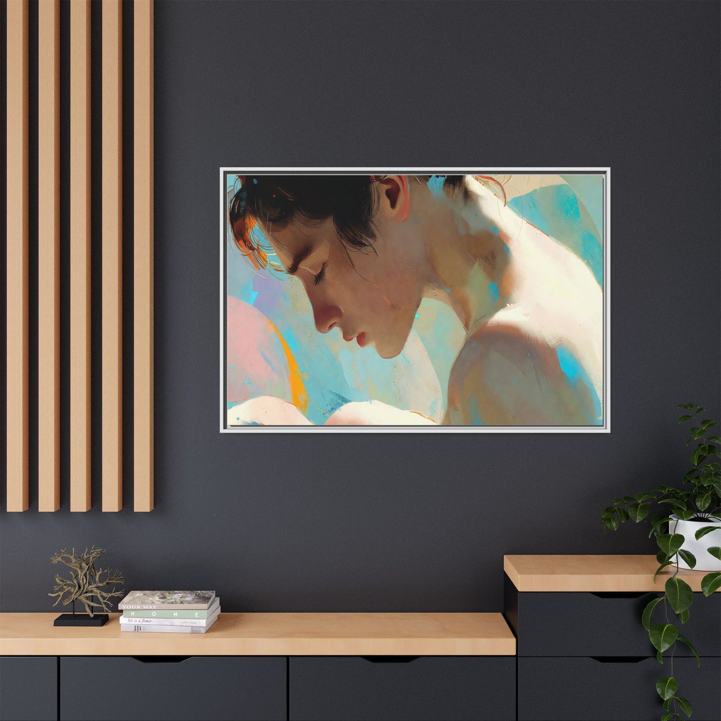 Framed Matte Canvas Print — Dreamy Portrait Art (Multi‑Color)