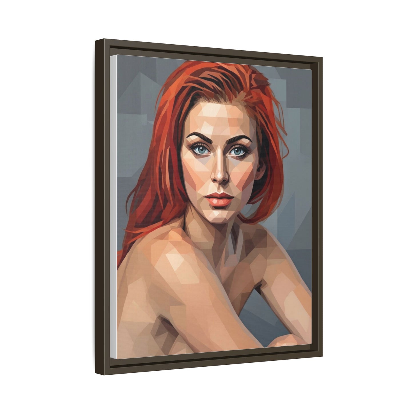 Framed Matte Canvas Portrait — Geometric Redhead Wall Art