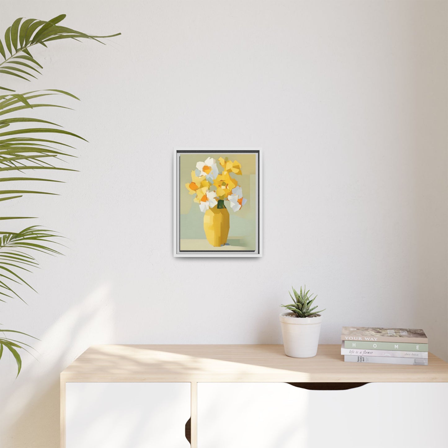 Framed Floral Canvas Print — Yellow Vase Bouquet Wall Art