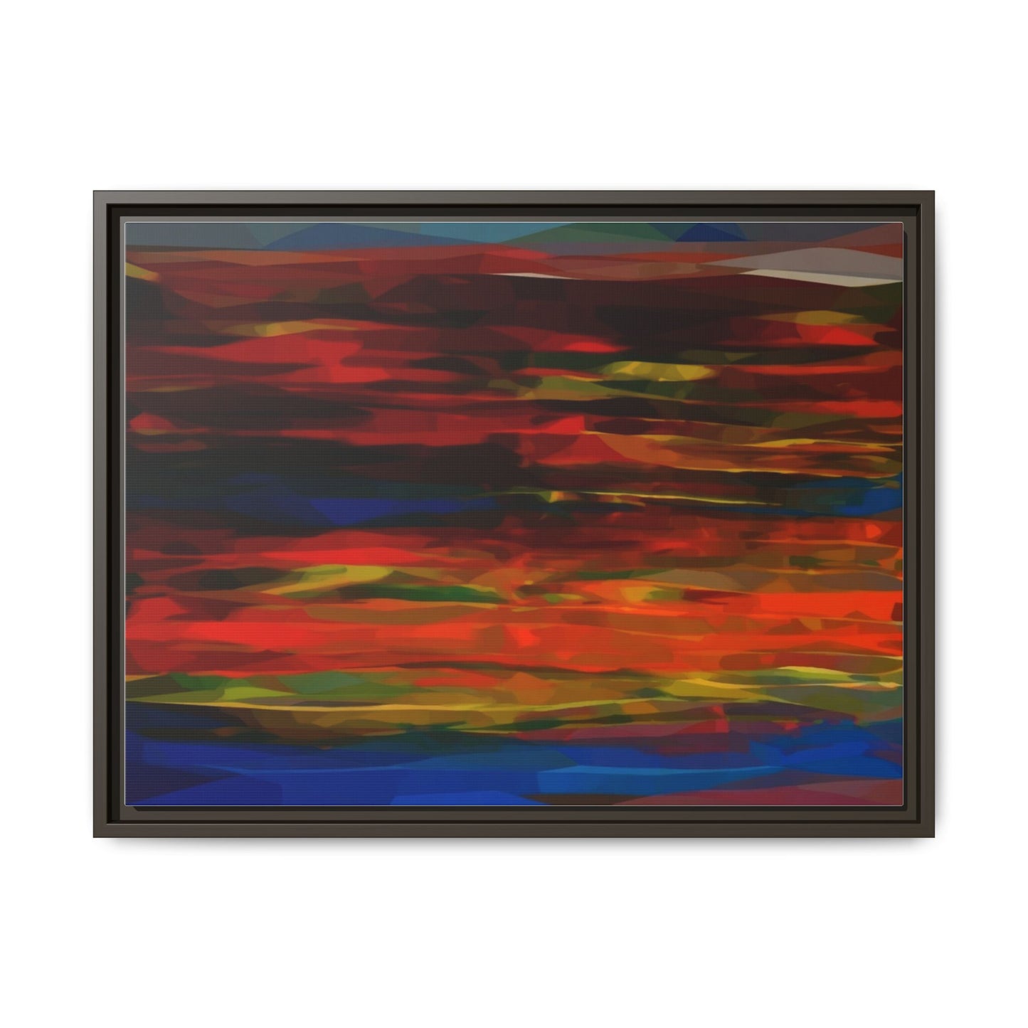 Abstract Multi-Color Matte Canvas Framed Wall Art — Bold Red & Blue Modern Painting