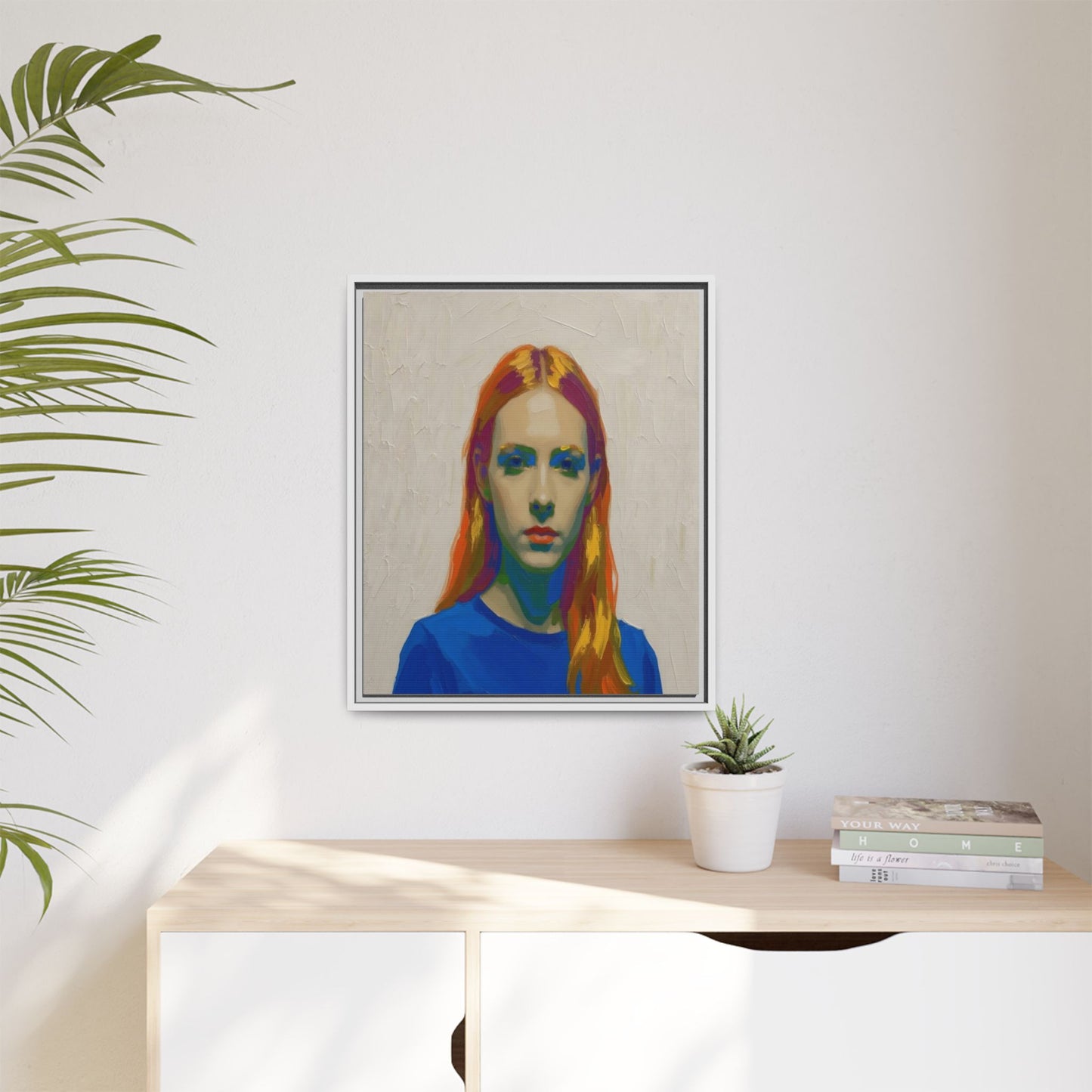 Framed Matte Canvas Portrait — Vibrant Multi‑Color Girl Art Print