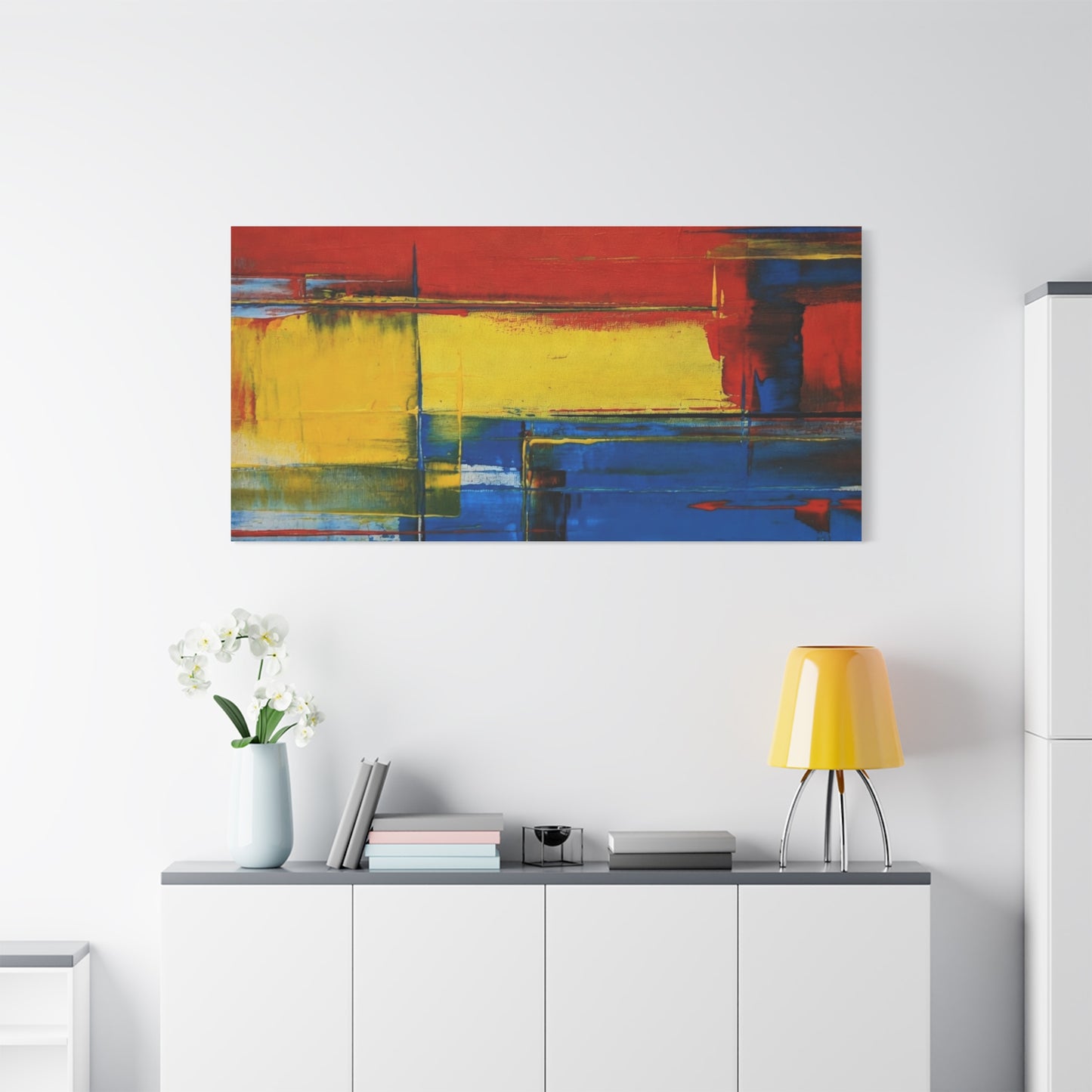 Abstract Color Block Matte Canvas Wall Art — Red, Yellow & Blue Stretched Canvas