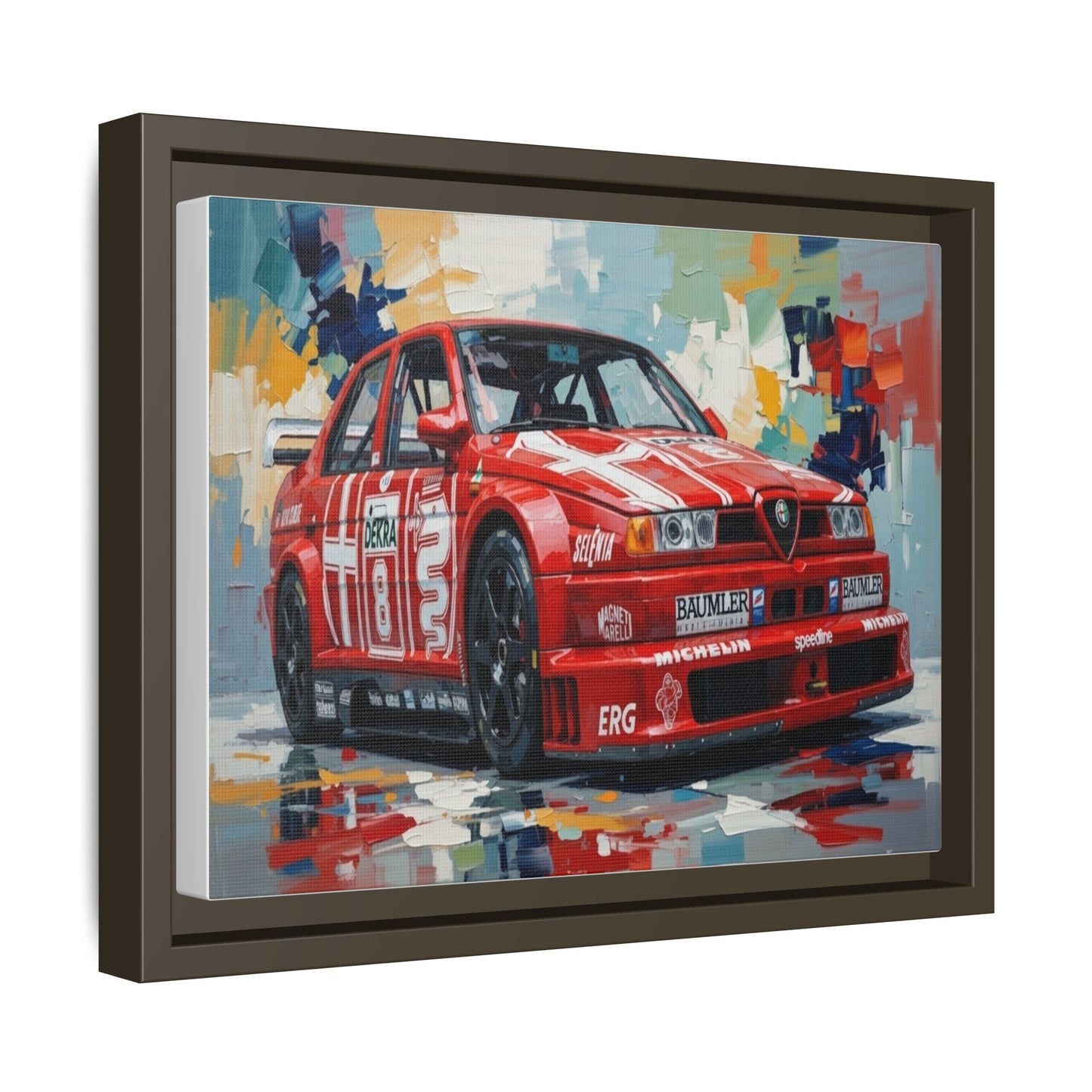 Framed Racing Car Canvas Print — Red Alfa Romeo Track Art