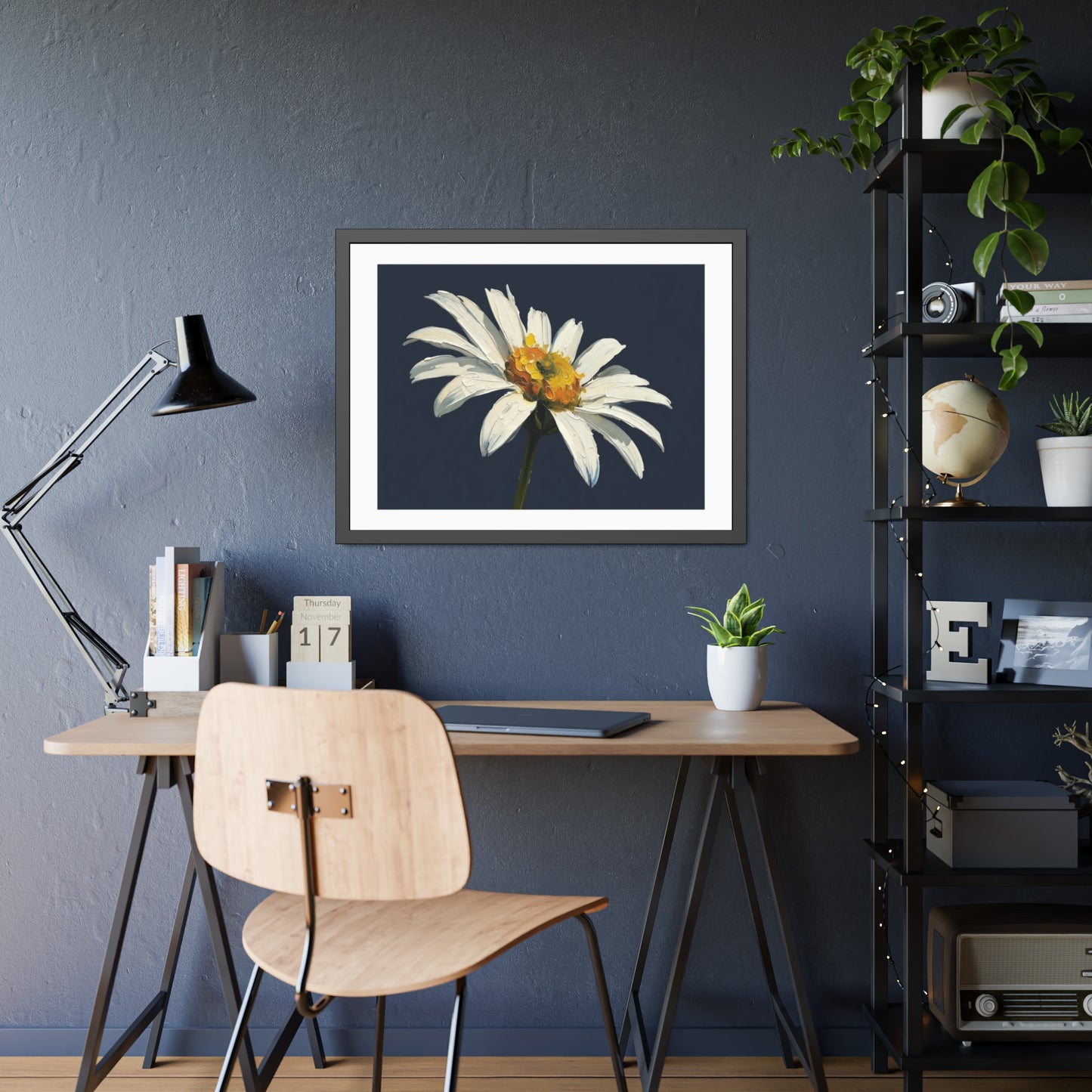 Framed Daisy Art Print — White Daisy Wall Poster in Black Frame