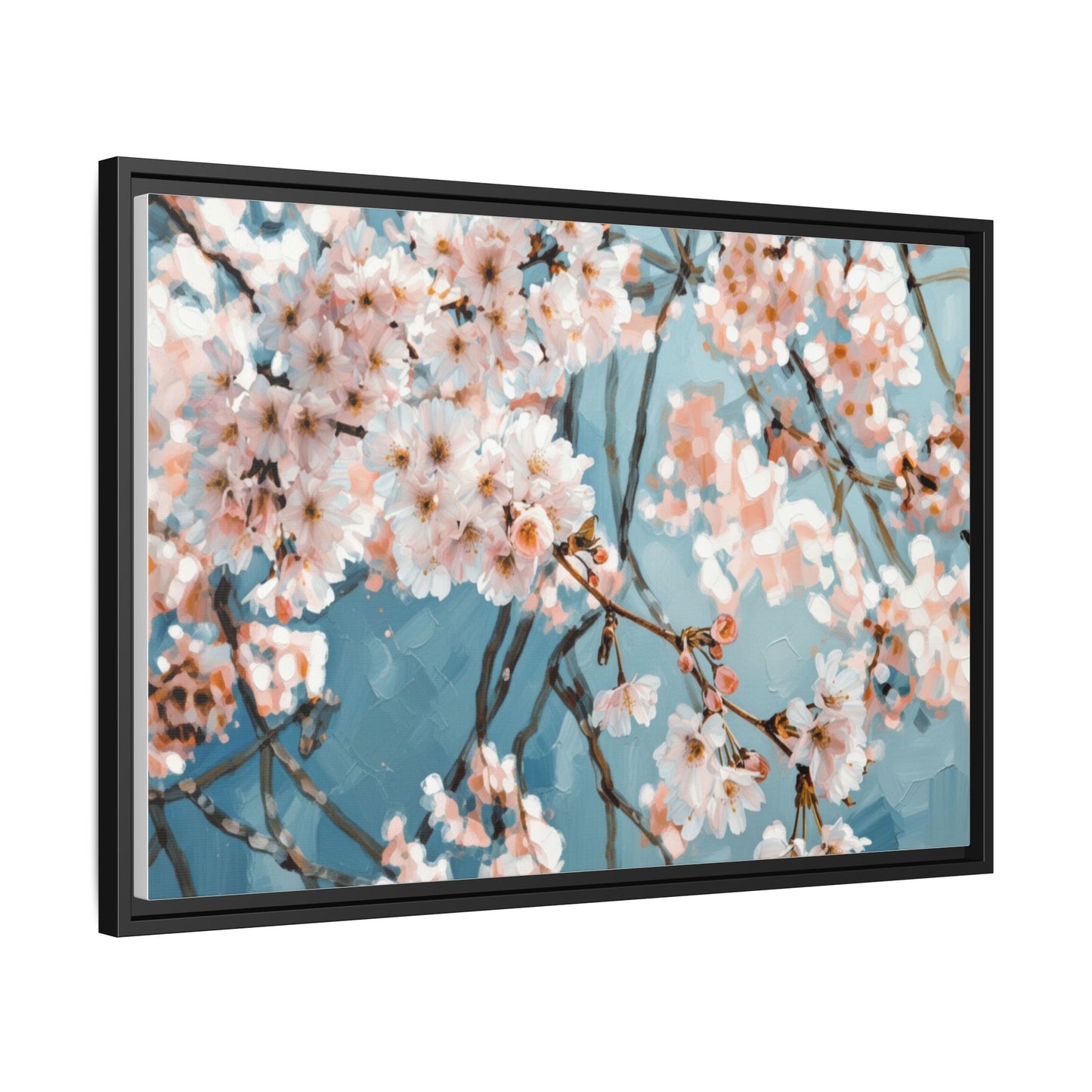 Framed Cherry Blossom Matte Canvas Print — Soft Pink Floral Wall Art