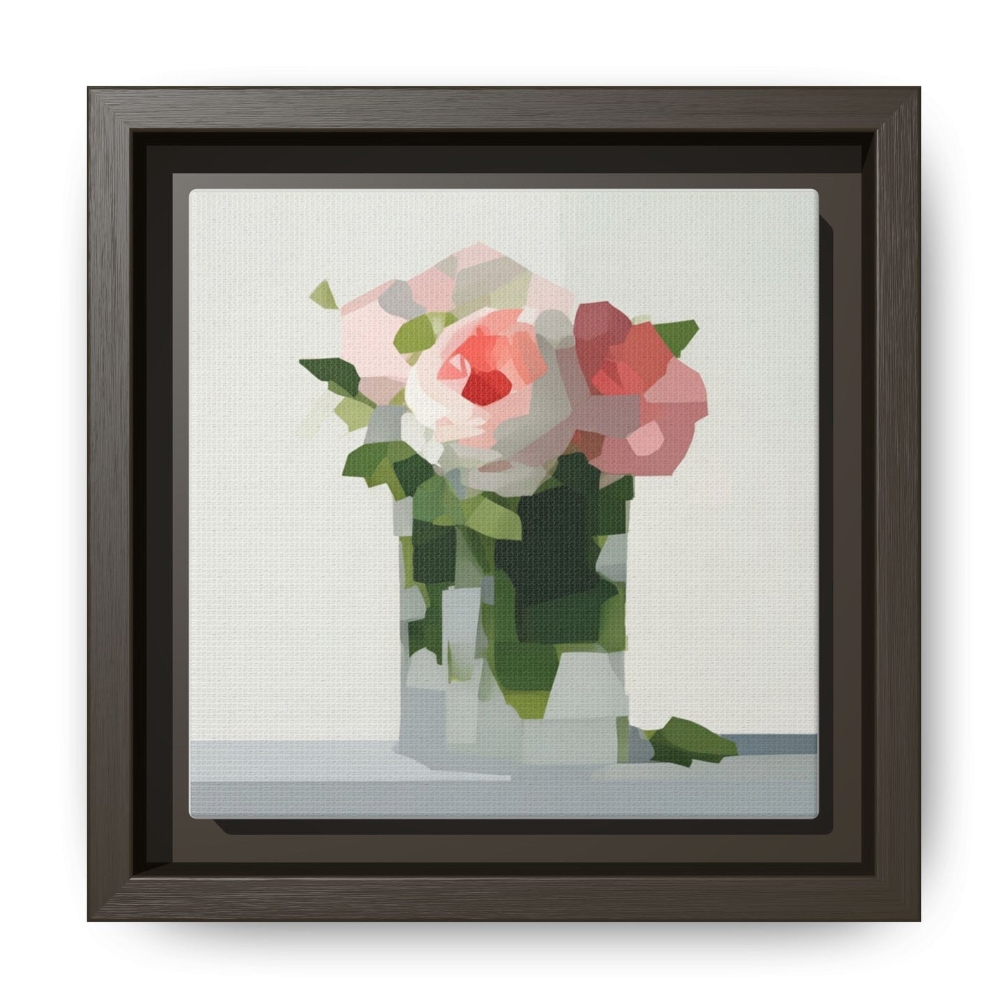 Framed Floral Canvas Print — Modern Pink Roses Still Life