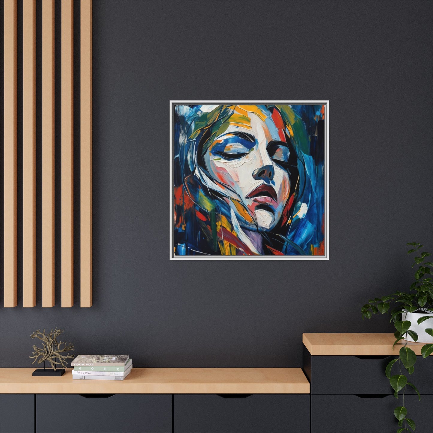 Abstract Colorful Woman Portrait — Framed Matte Canvas Wall Art