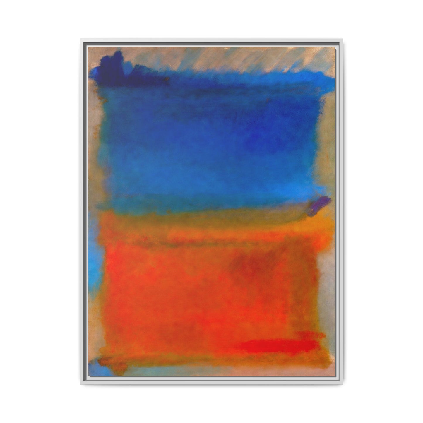 Abstract Color Block Matte Canvas Framed Wall Art — Blue & Orange Modern Painting