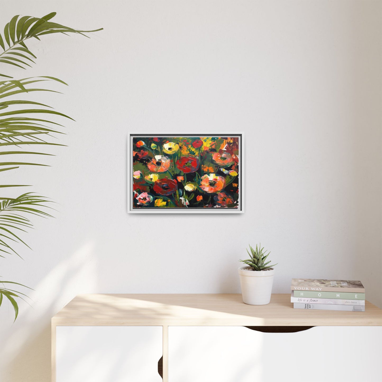 Framed Floral Canvas Print — Vibrant Abstract Poppies Wall Art