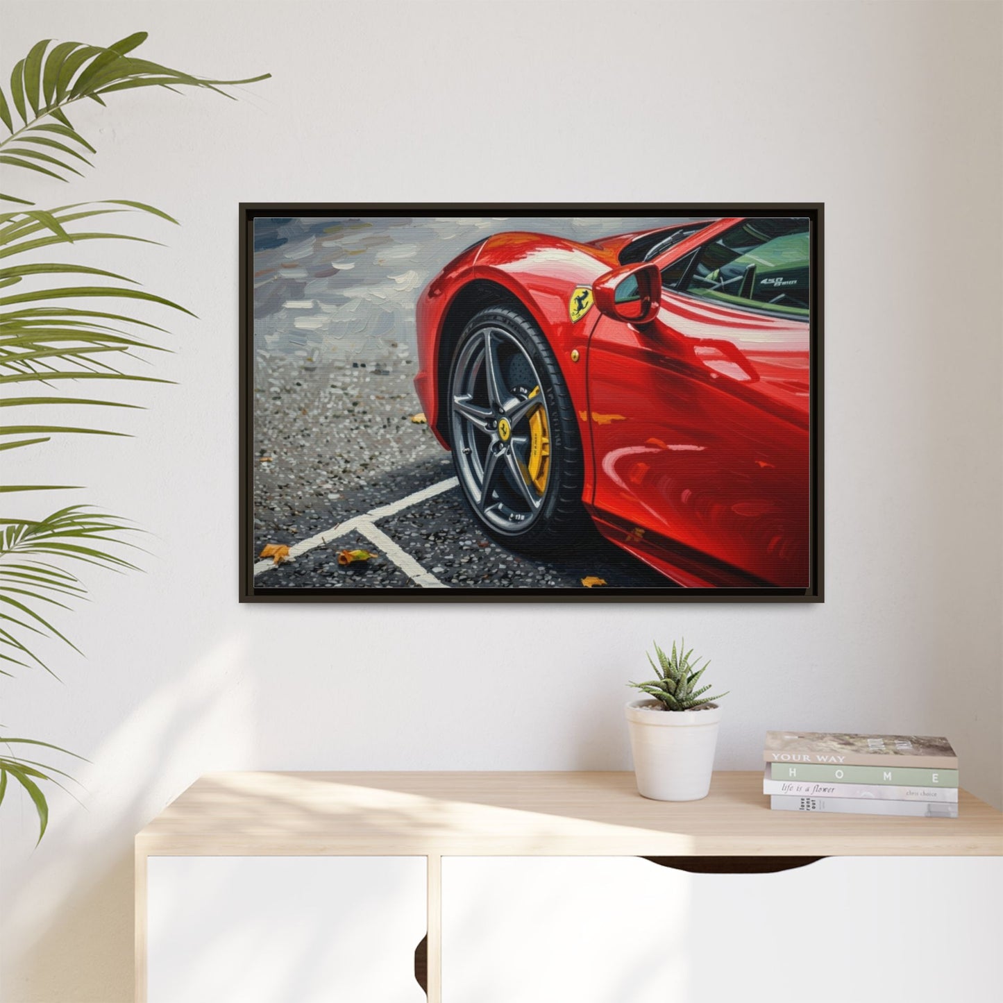 Framed Matte Canvas: Red Sports Car Close-Up Art Print