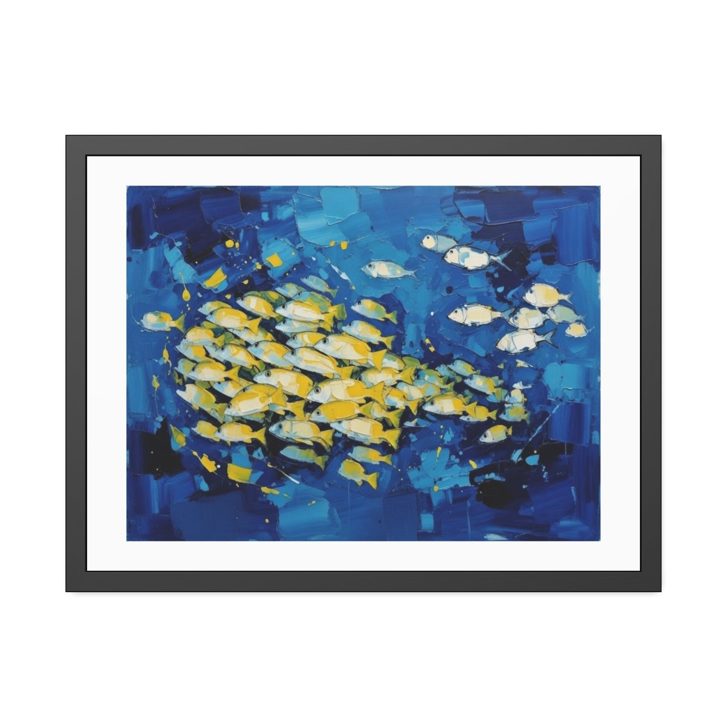 Framed Fish Poster — Blue School of Fish Nautical Wall Art Print