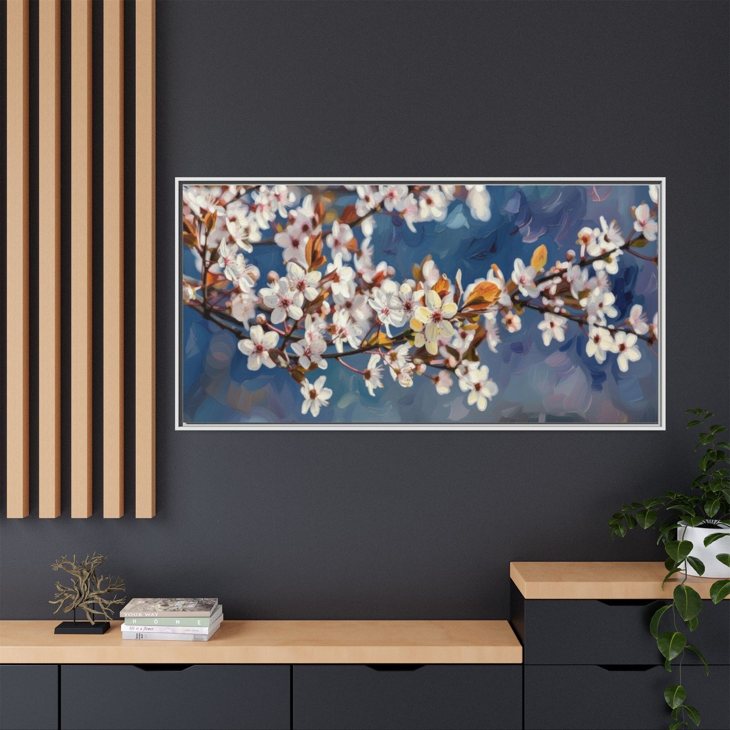 Framed Matte Canvas Print — Cherry Blossom Branch Wall Art
